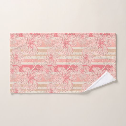 Abrikozenperzik roze bloemig gestreept patroon bad handdoek (Handdoek)