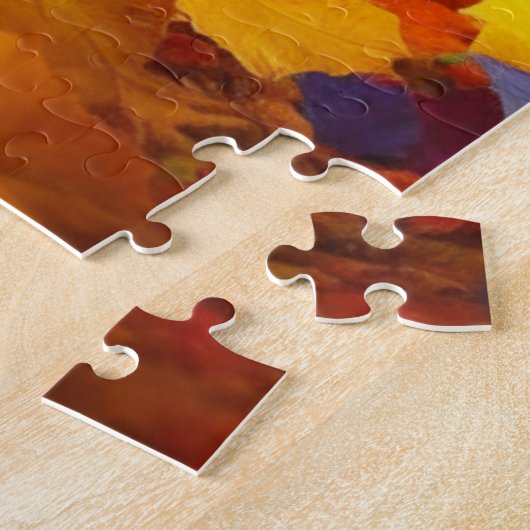 Abrikozenpuppy in herfstbladeren legpuzzel (Zijkant)