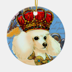 Abriot Cream Poodle King Kerstversiering Keramisch Ornament