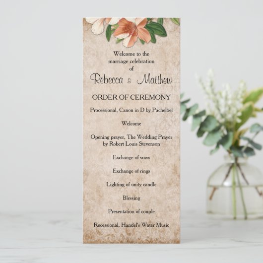  Abrique Lilies Wedding Programme Programma (Staand voorkant)