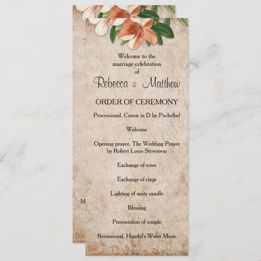 Abrique Lilies Wedding Programme Programma (Voorkant / Achterkant)