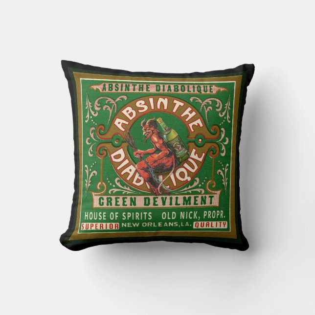  Absinthe Label Black Pillow Kussen (Voorkant)