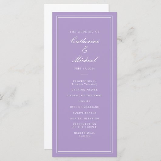 Absolute Classic Script Lavender Wedding Programma (Voorkant / Achterkant)