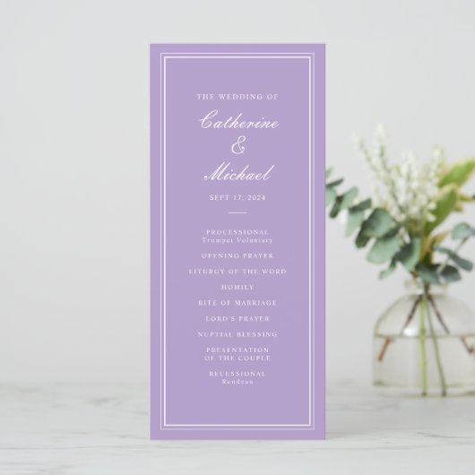 Absolute Classic Script Lavender Wedding Programma (Staand voorkant)