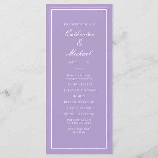 Absolute Classic Script Lavender Wedding Programma (Voorkant)