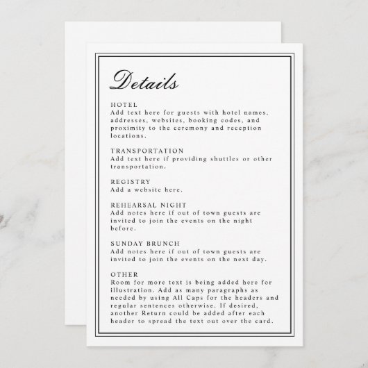 Absolute Classic Script Zwart en Wit Uitnodigen Programma (Voorkant / Achterkant)