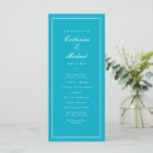 Absolute Klassiek Script Bright Aqua Bruiloft Programma (Staand voorkant)