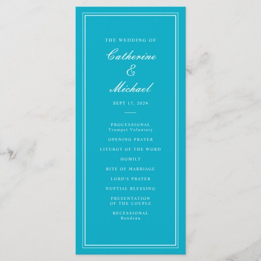 Absolute Klassiek Script Bright Aqua Bruiloft Programma (Voorkant)
