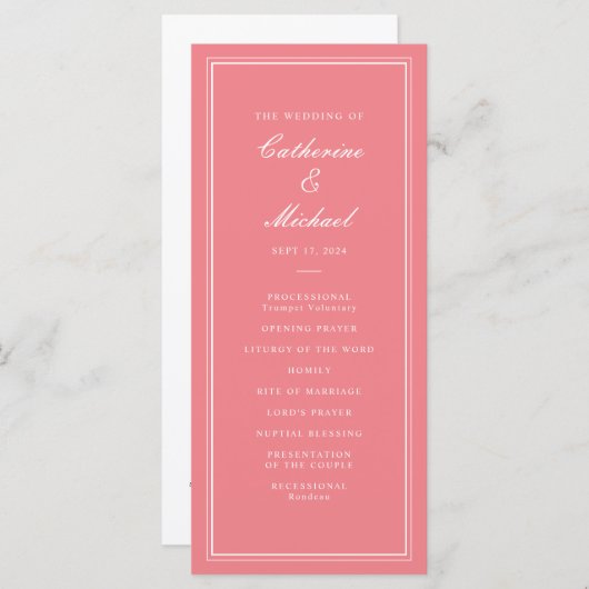 Absolute Klassiek Script Peachy Pink Wedding Programma (Voorkant / Achterkant)