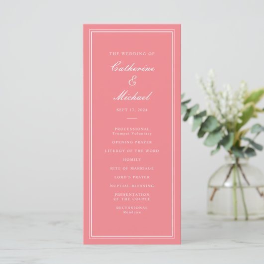 Absolute Klassiek Script Peachy Pink Wedding Programma (Staand voorkant)