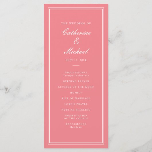Absolute Klassiek Script Peachy Pink Wedding Programma (Voorkant)
