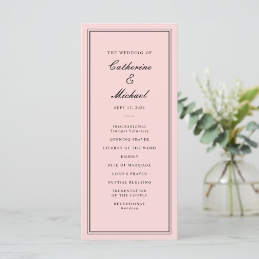 Absolute Klassiek Script Roze en Zwart Bruiloft Programma (Staand voorkant)