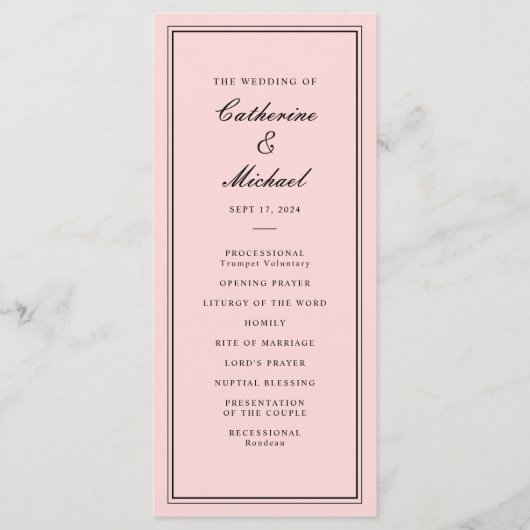 Absolute Klassiek Script Roze en Zwart Bruiloft Programma (Voorkant)