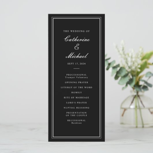 Absolute Klassiek Script Zwart-wit bruiloft Programma (Staand voorkant)