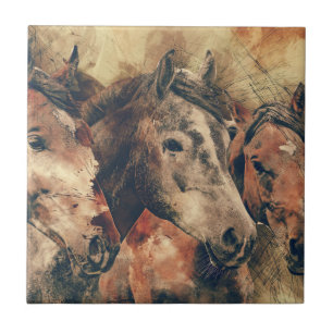 Absoluut prachtig aquarel van drie paarden tegeltje