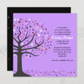Abstact Arbre de vie Bat mitzvah Invitation Violet (Devant / Derrière)