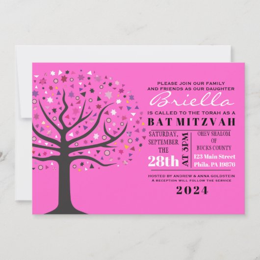 Abstact Tree of Life Bat Mitzvah Invitation Kaart (Voorkant)