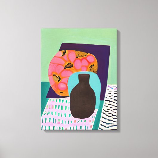 Abstact Vase en tabelinstelling in Aqua en Oranje Canvas Afdruk (Voorkant)
