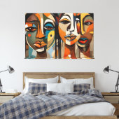 ABSTR_24-005, Abstracte kubistische gezichten Art Canvas Afdruk (Insitu (Slaapkamer))