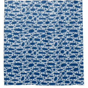 Abstract 250923 - Wit op Shibori Blauw Douchegordijn