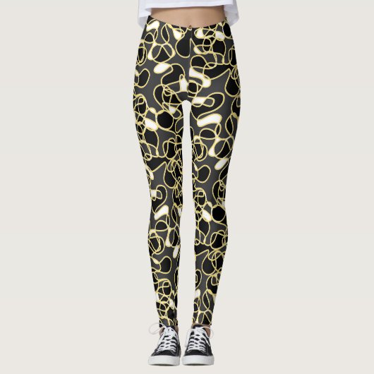 Abstract 290523 Zwart, Amber en Wit Leggings (Voorkant)