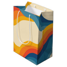 Abstract 70s Retro Oranje Blauwe Golflijnpatroon