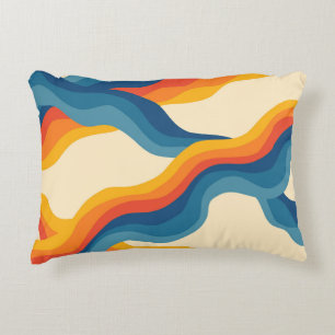 Abstract 70s Retro Sinaasappel Blauw Wavy Stripe P Accent Kussen