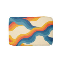 Abstract 70s Retro Sinaasappel Blauw Wavy Stripe P