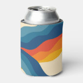 Abstract 70s Retro Sinaasappel Blauw Wavy Stripe P Blikjeskoeler (Blikje Voorkant)