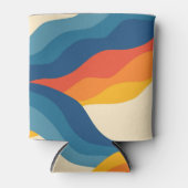 Abstract 70s Retro Sinaasappel Blauw Wavy Stripe P Blikjeskoeler (Voorkant)