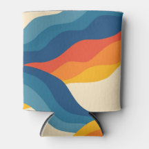 Abstract 70s Retro Sinaasappel Blauw Wavy Stripe P