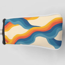 Abstract 70s Retro Sinaasappel Blauw Wavy Stripe P