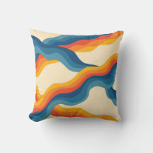 Abstract 70s Retro Sinaasappel Blauw Wavy Stripe P