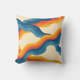Abstract 70s Retro Sinaasappel Blauw Wavy Stripe P Kussen