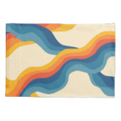 Abstract 70s Retro Sinaasappel Blauw Wavy Stripe P Kussensloop (Achterkant)