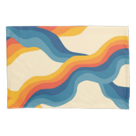 Abstract 70s Retro Sinaasappel Blauw Wavy Stripe P Kussensloop