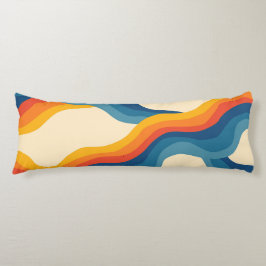 Abstract 70s Retro Sinaasappel Blauw Wavy Stripe P Lichaamskussen