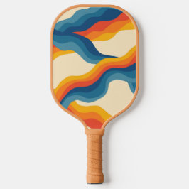 Abstract 70s Retro Sinaasappel Blauw Wavy Stripe P Pickleball Paddle