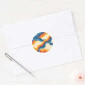 Abstract 70s Retro Sinaasappel Blauw Wavy Stripe P Ronde Sticker (Envelop)