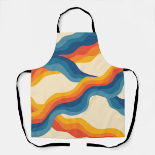 Abstract 70s Retro Sinaasappel Blauw Wavy Stripe P Schort