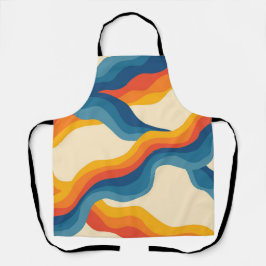 Abstract 70s Retro Sinaasappel Blauw Wavy Stripe P Schort