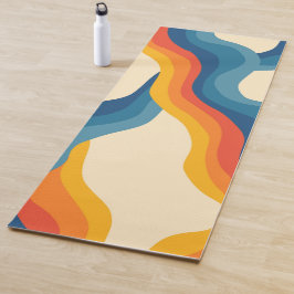 Abstract 70s Retro Sinaasappel Blauw Wavy Stripe P Yogamat