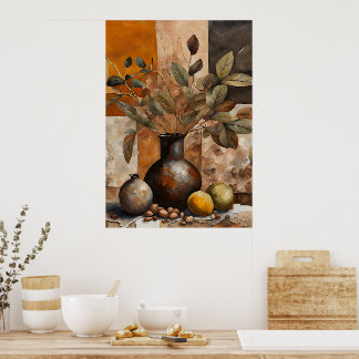 Abstract Aardse Stilleven - Terracotta & Olijf Poster