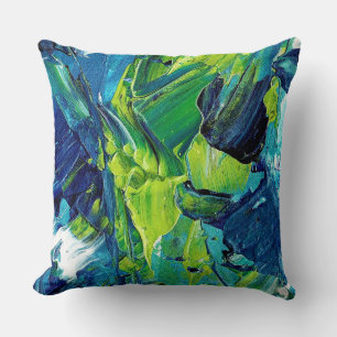 Abstract acrylverf in blauw kussen