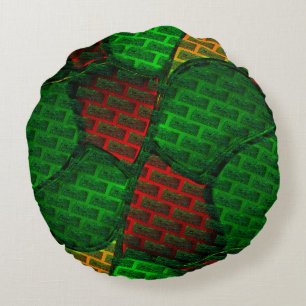 Abstract afbeelding montage? Brick, rood, groen, g Rond Kussen