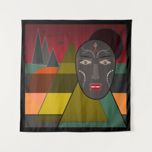 Abstract afrikaans masker in retro kleuren wandkleed