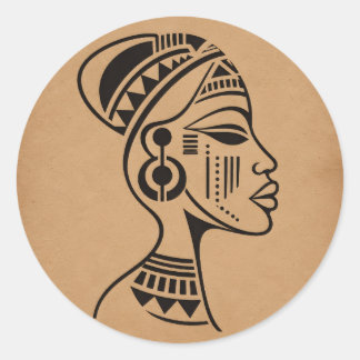 Abstract Afrikaans Tribal Gezicht | Minimalistisch Ronde Sticker
