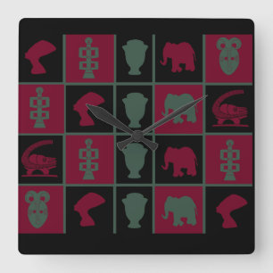 Abstract-Afrikaanse stammenkunst Vierkante Klok