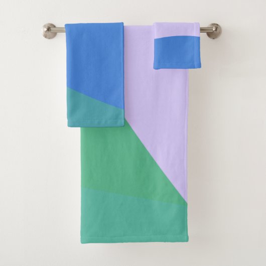 Abstract afspeeldeeg kleurblok lavender groen bad handdoek (Insitu)