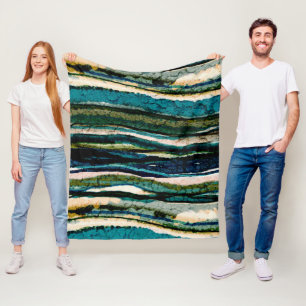 Abstract Agaat Streep Blauw Groen Sinaasappel Fleece Deken